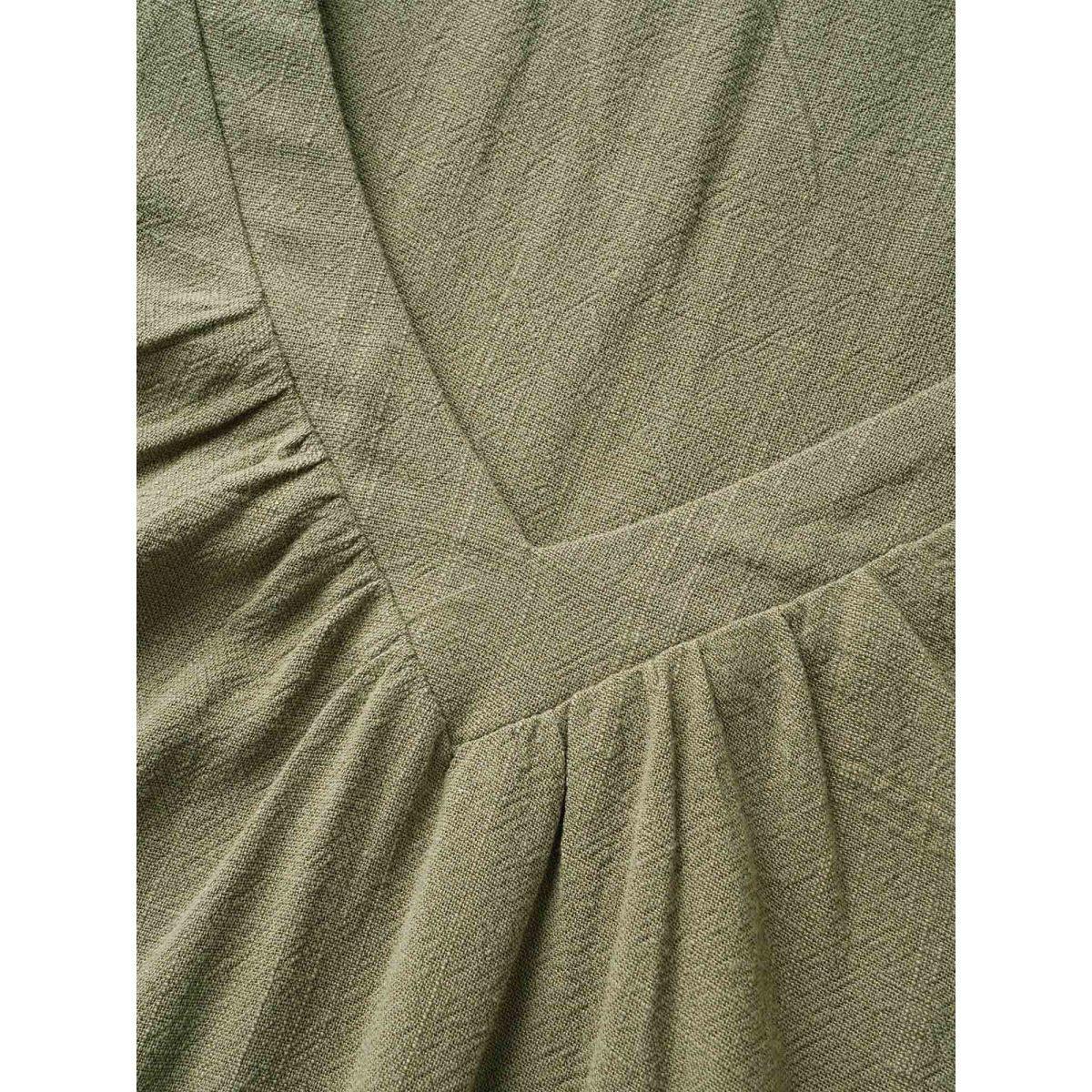 Plus Size ArmyGreen Linen Blend Gathered Ruffle Cap Sleeve Blouse Women Casual Cap Sleeve V-neck Everyday Blouses BloomChic 14-16/1X Product Image