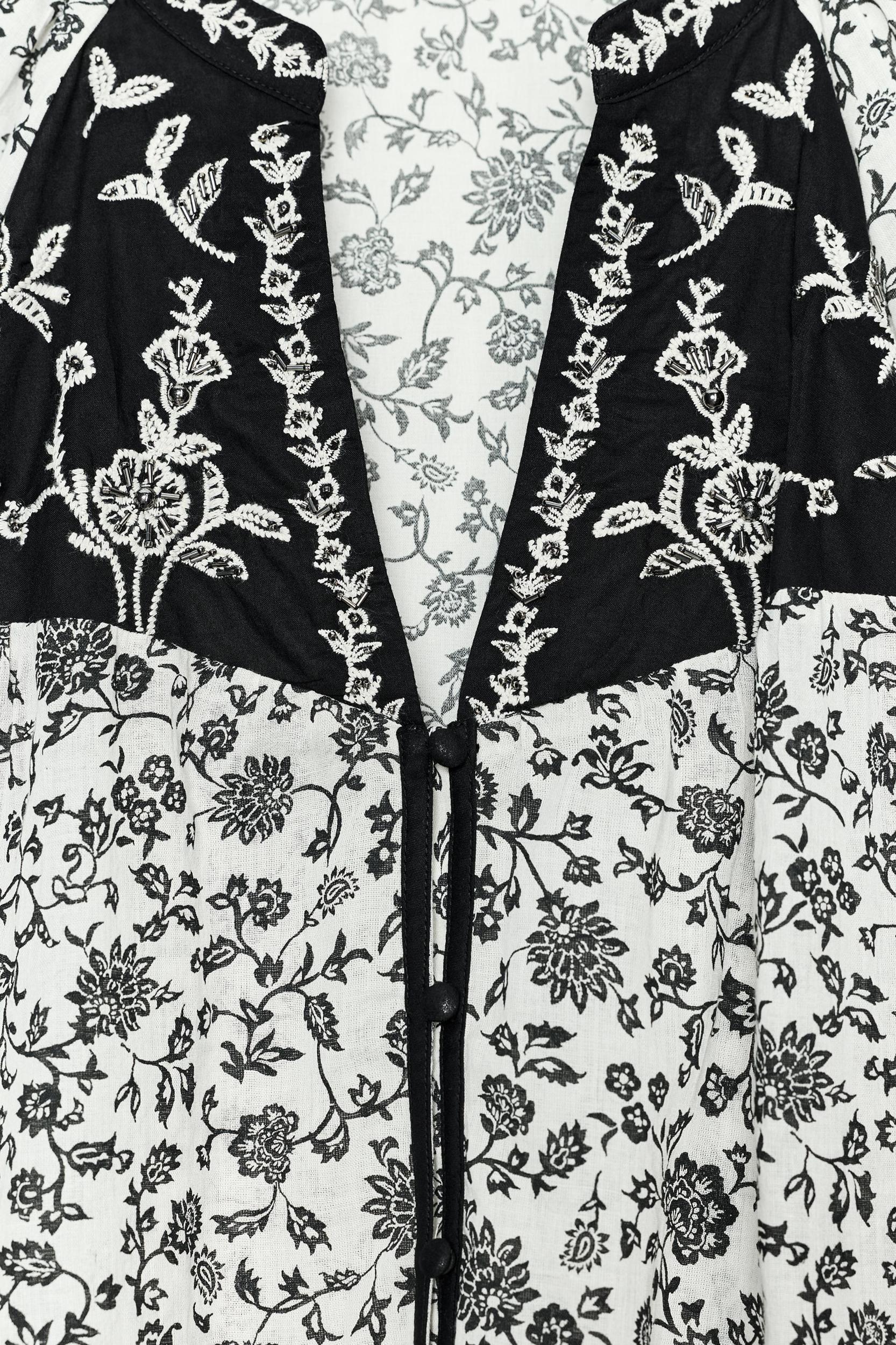FLORAL PRINT BEADED EMBROIDERY BLOUSE Product Image