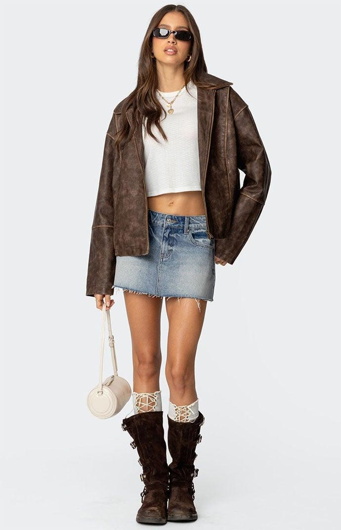 Edikted Women's Oversized Washed Faux Leather Jacket Product Image