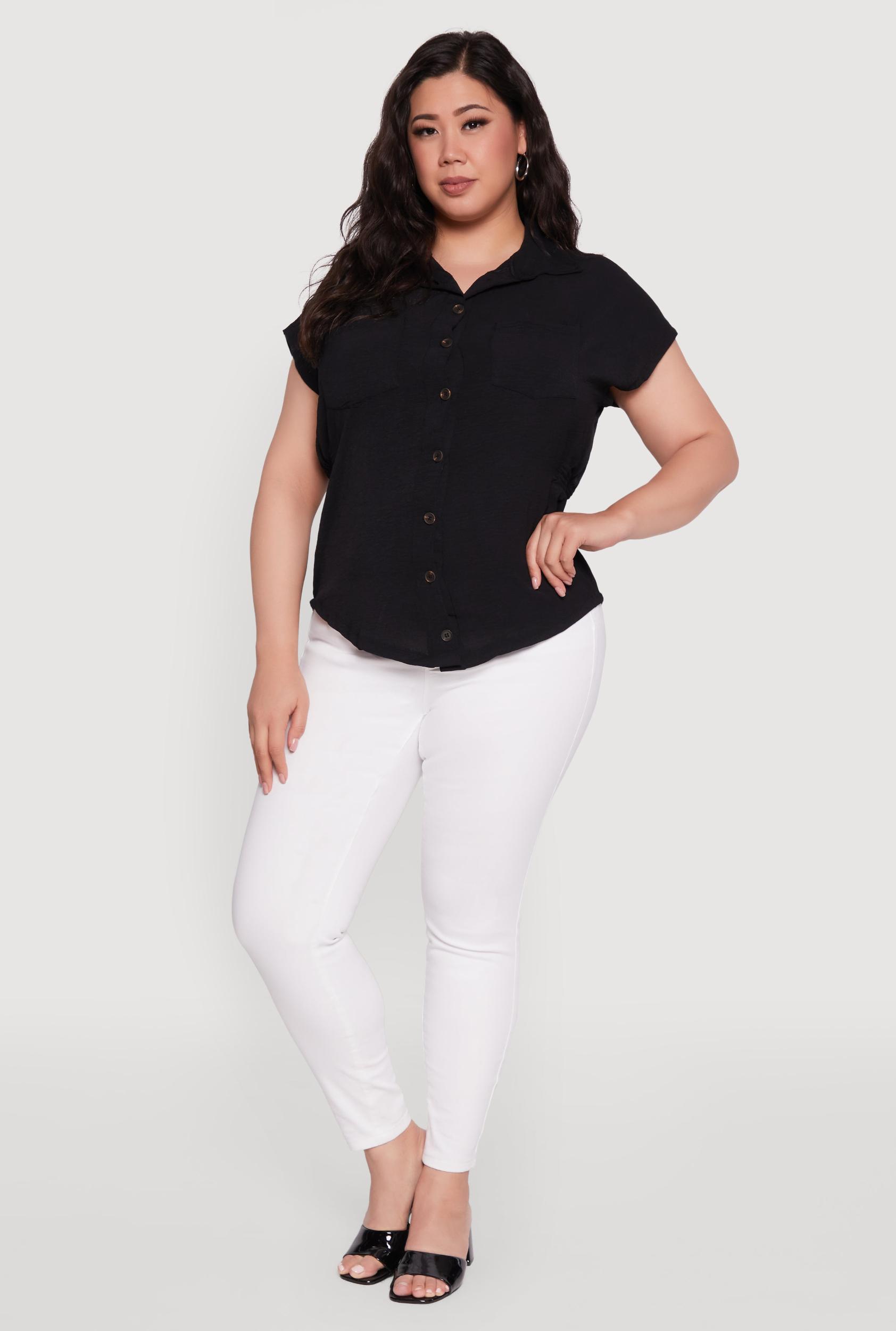 Womens Plus Size Crepe Knit Smocked Side Detail Shirt Product Image