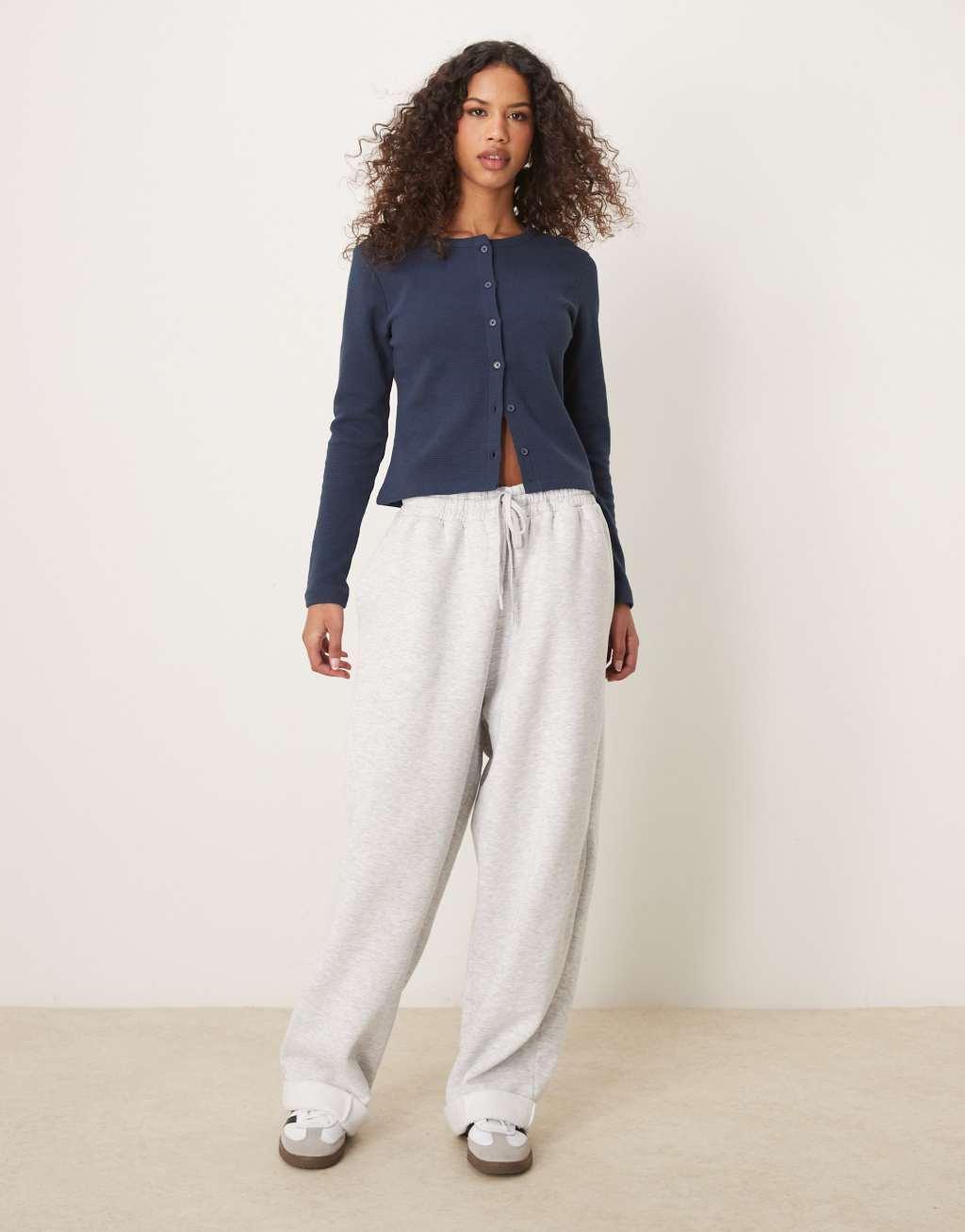 ASOS DESIGN crew neck waffle knit cardigan in navy Product Image
