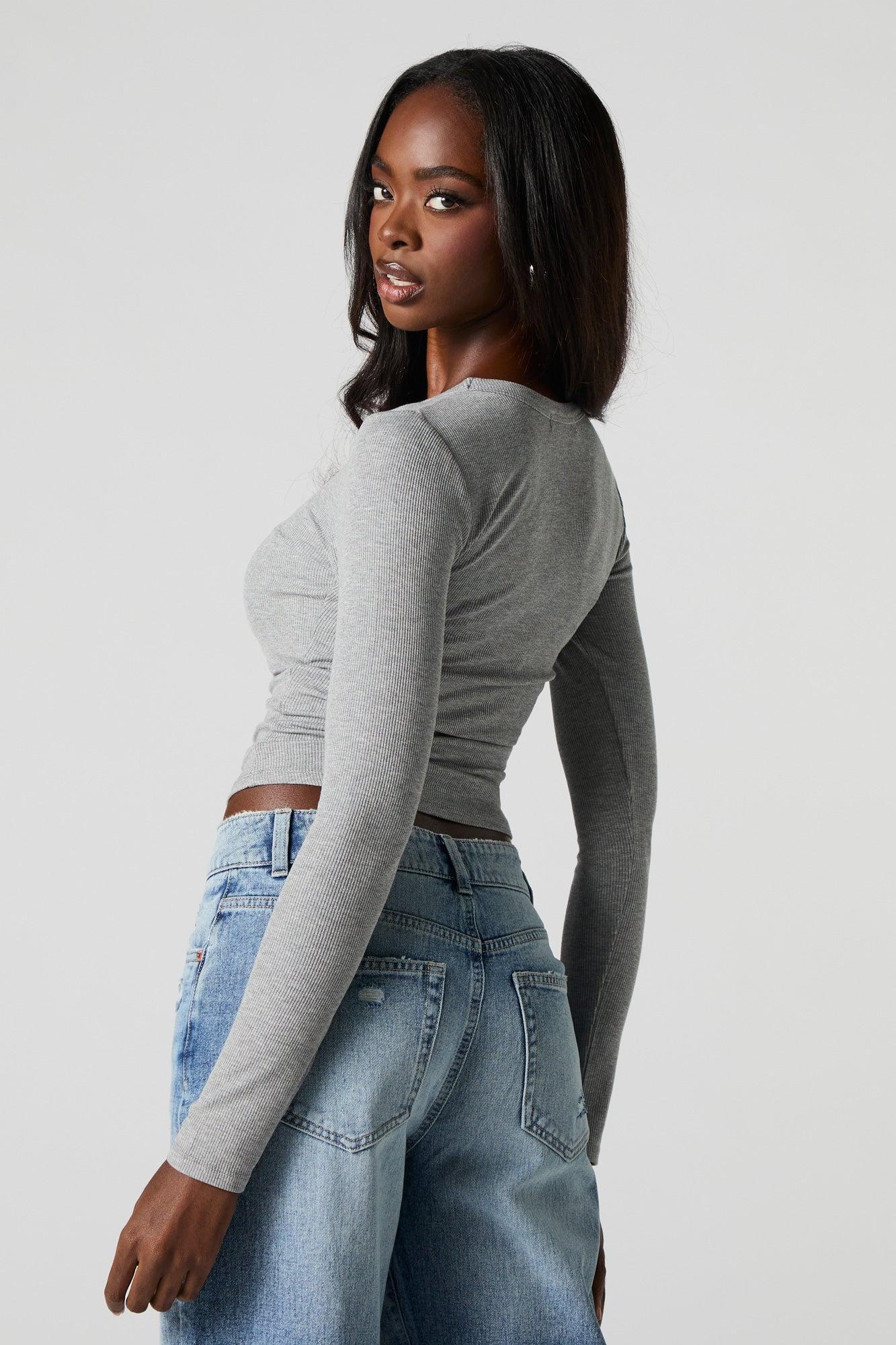 Ribbed Long Sleeve Skimmer Top Female Product Image