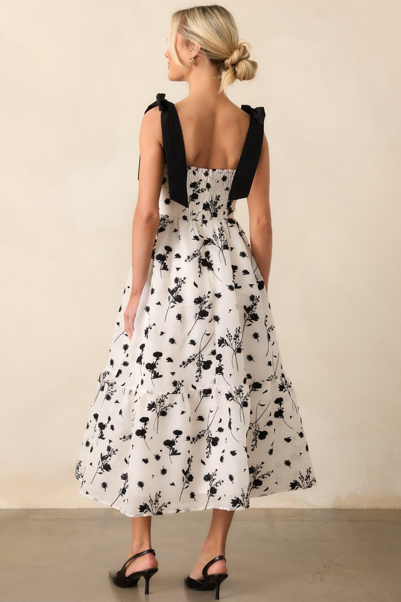 Right On Time Black Floral Embroidered Midi Dress Product Image