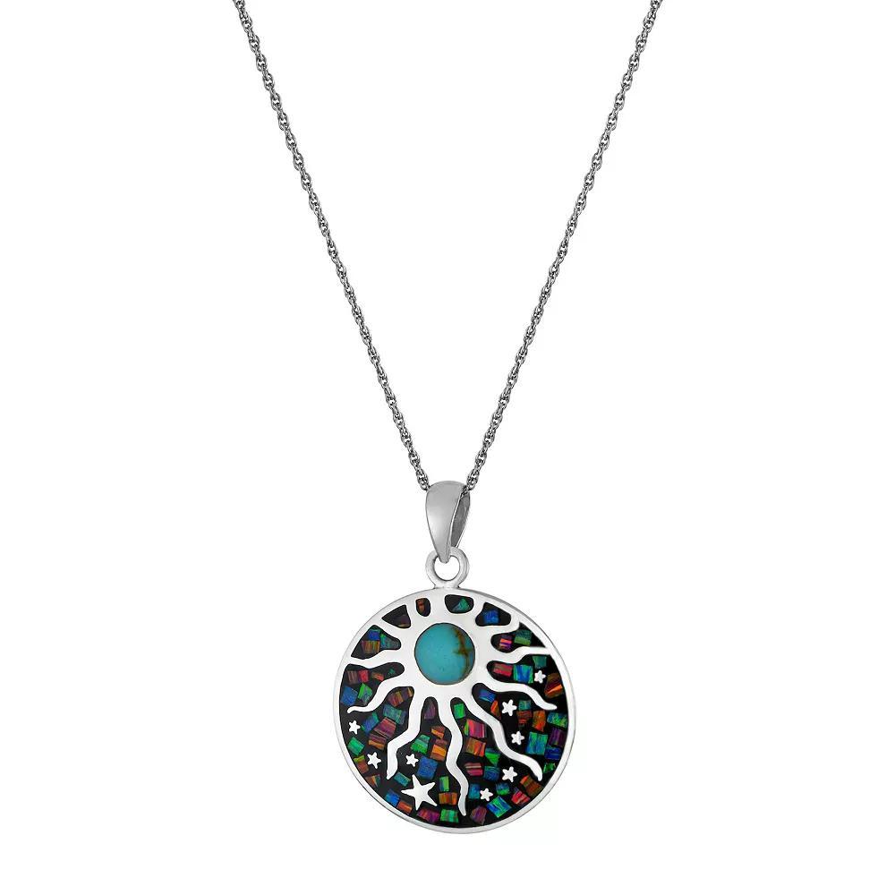 Athra NJ Inc Sterling Silver Simulated Opal Sun Medallion Pendant Necklace, Women's, Size: 18", Silver Tone Product Image
