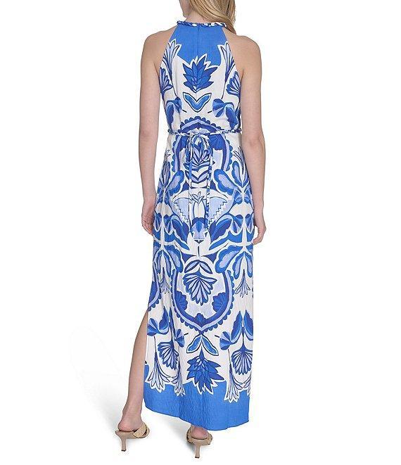Vince Camuto Printed Halter Neck Sleeveless Belted Maxi A-Line Dress Product Image