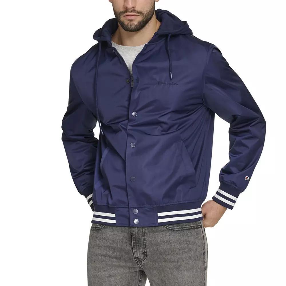 Men's Champion® Hooded Varsity Jacket, Size: Small, Peacoat Product Image