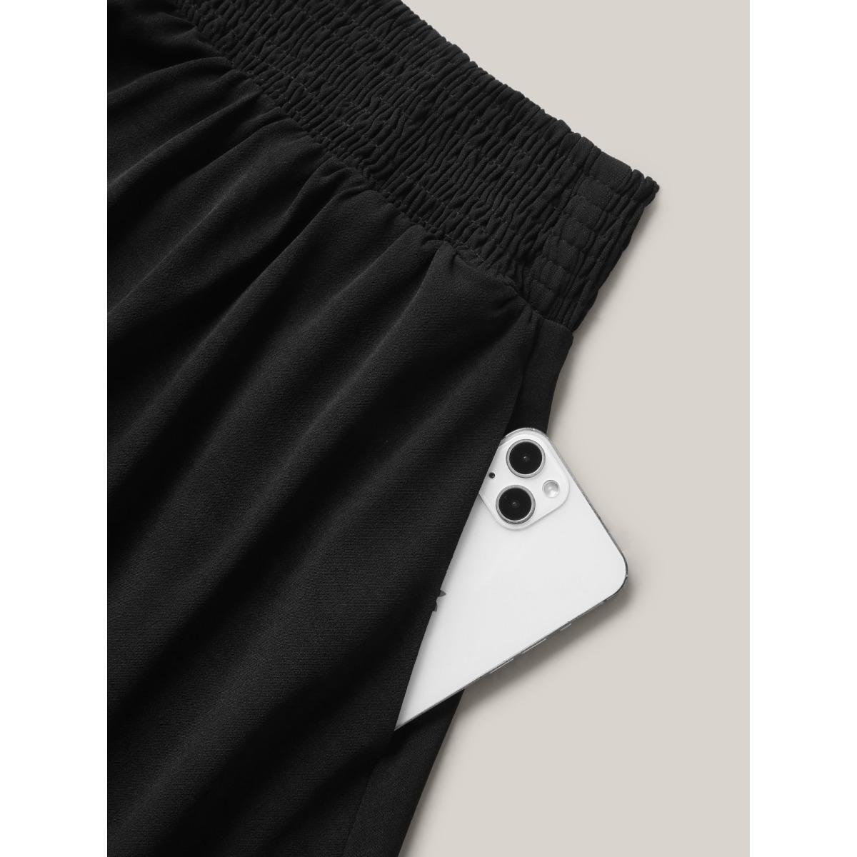 Plus Size Shirred Waist Pockets Flowy Mini Skirt Women Black No stretch Side seam pocket Everyday-Casual Skirts BloomChic 22-24/3X Product Image