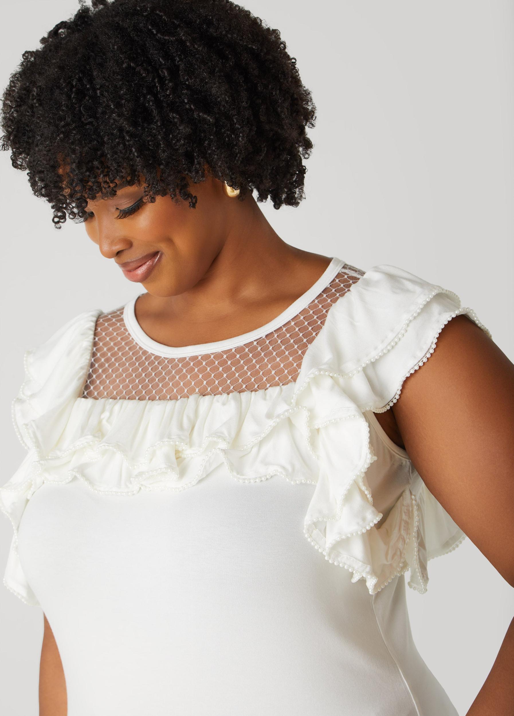 Faux Pearl Mesh Paneled Top Product Image