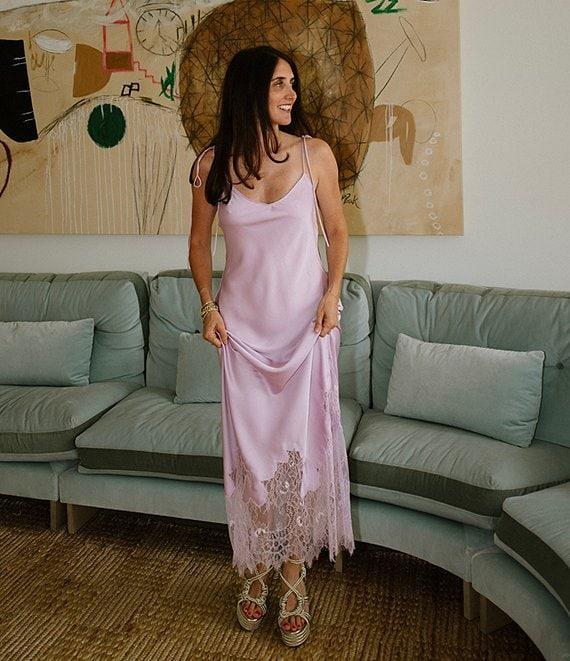 Gianni Bini x DANNIJO Lola Semi Sweetheart Sleeveless Lace Hem Satin Slip Maxi Dress Product Image