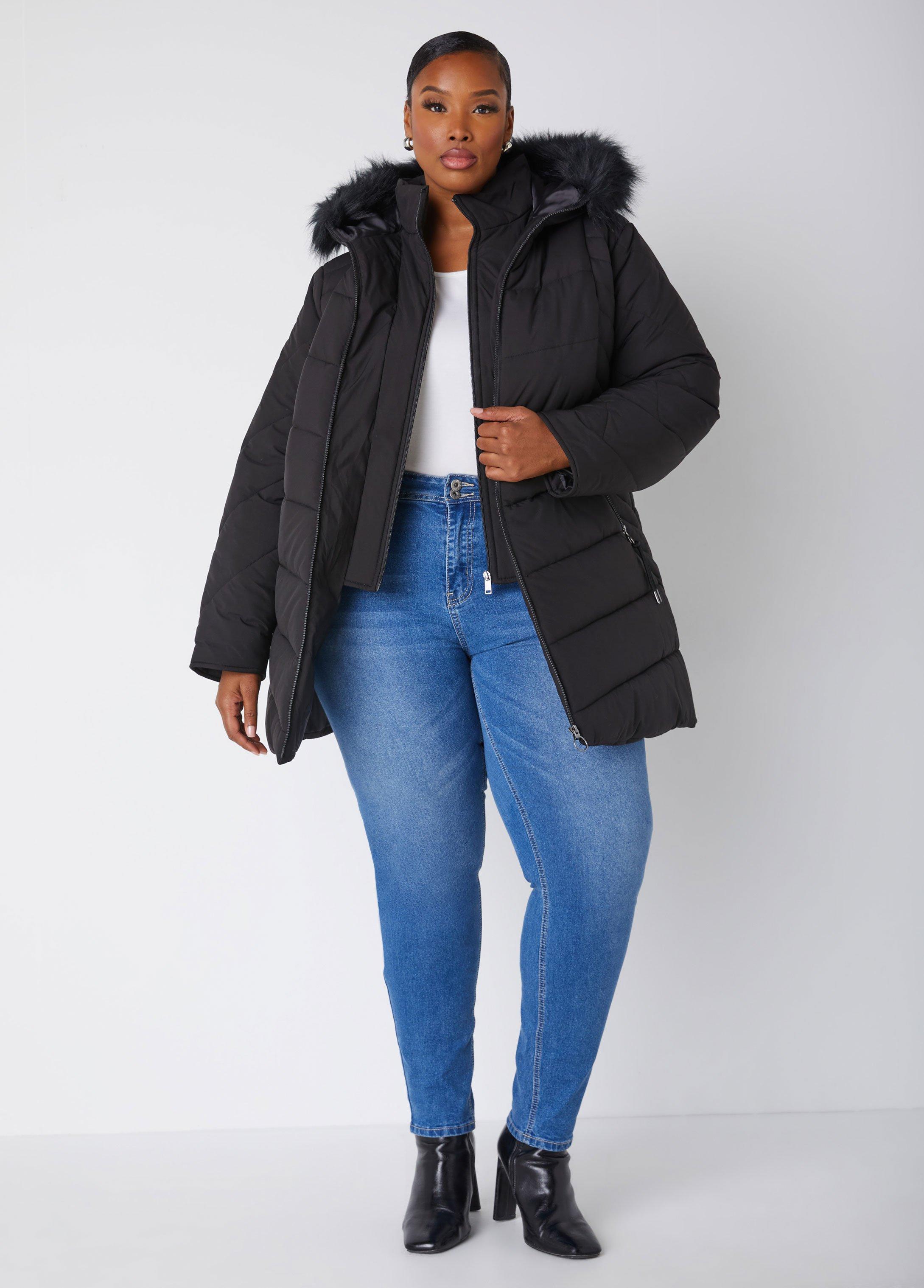 Plus Size Snap Detailed Hooded Puffer Coat Ashley Stewart Product Image