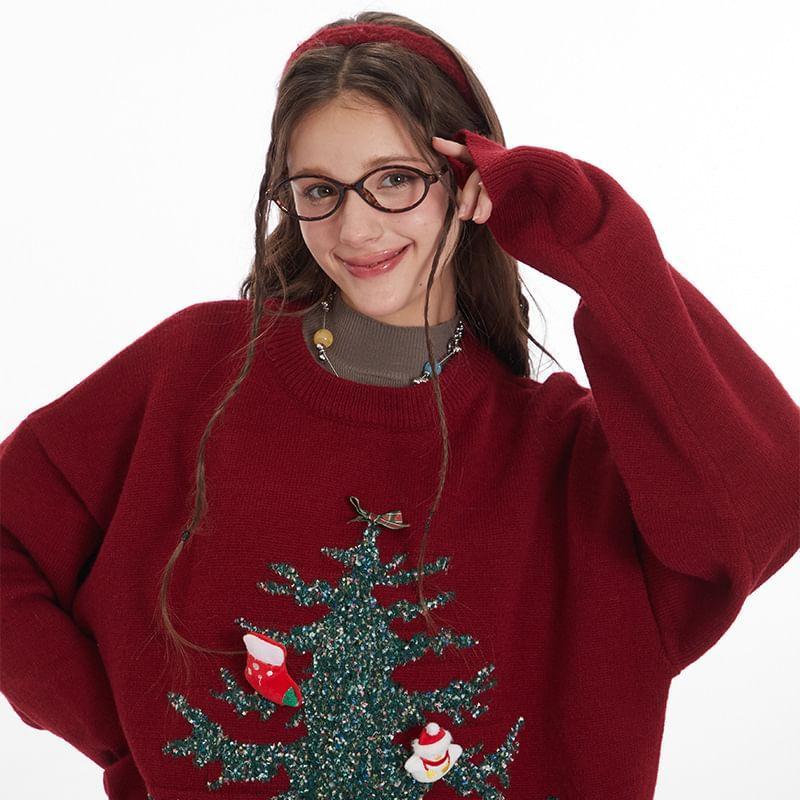 Couple Matching Long Sleeve Christmas Tree Loose-Fit Sweater Product Image