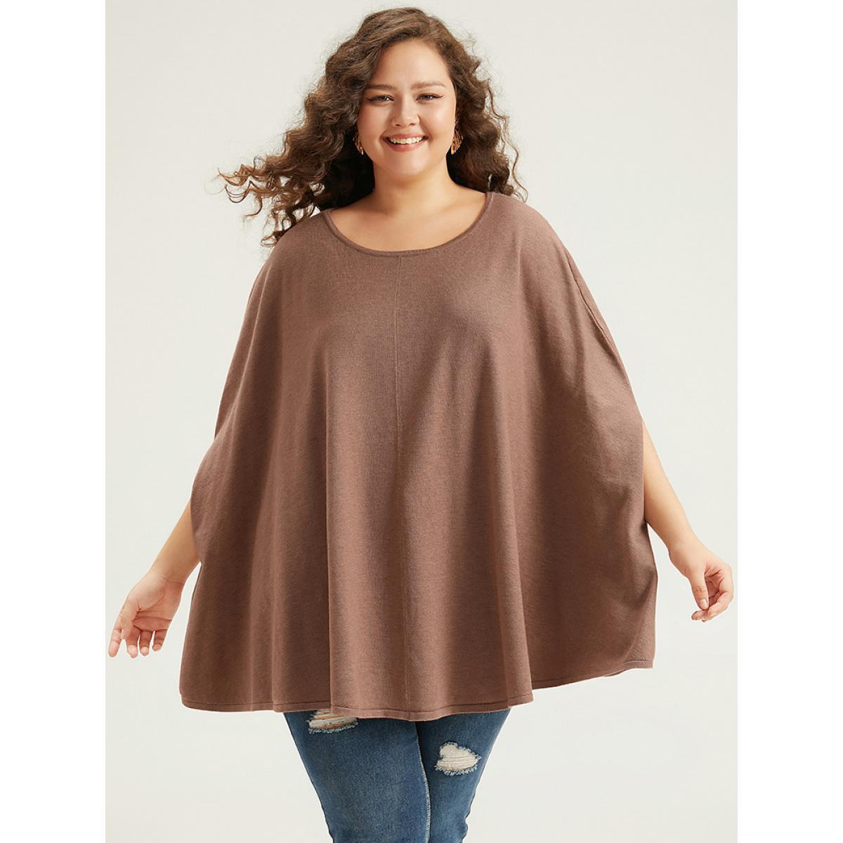 Plus Size Supersoft Essentials Plain Dolman Sleeve Pullover Tan Women Casual Loose Sleeveless Round Neck Dailywear Pullovers BloomChic 18-20/2X Product Image