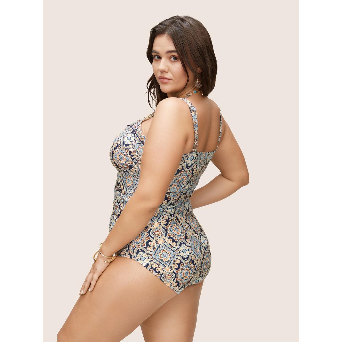 Plus Size Bandana Print Ruched Cami One Piece Swimsuit Women's Swimwear Multicolor Beach Non Curve Bathing Suits High stretch One Pieces BloomChic 26/4X Product Image