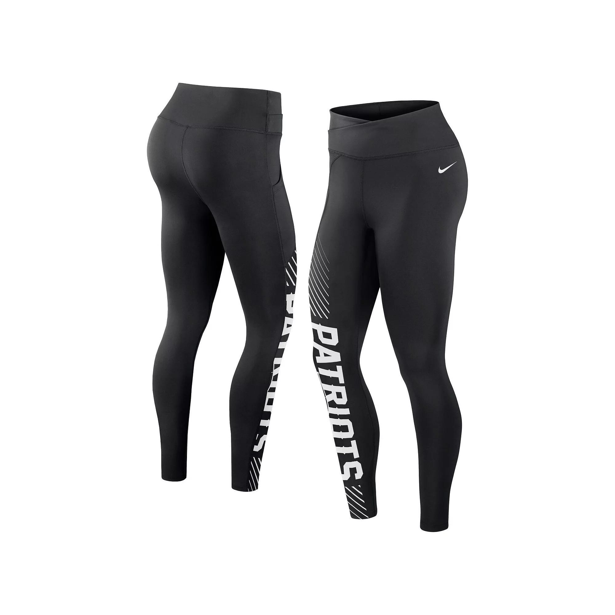 Women's Nike Black New England Patriots Yard Line Crossover Leggings, Size: Medium Product Image