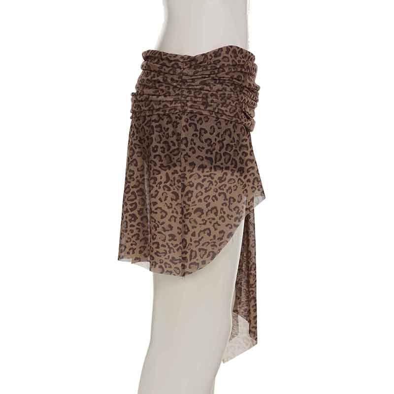 Mid Waist Leopard Print Asymmetrical Mini Pencil Skirt Product Image
