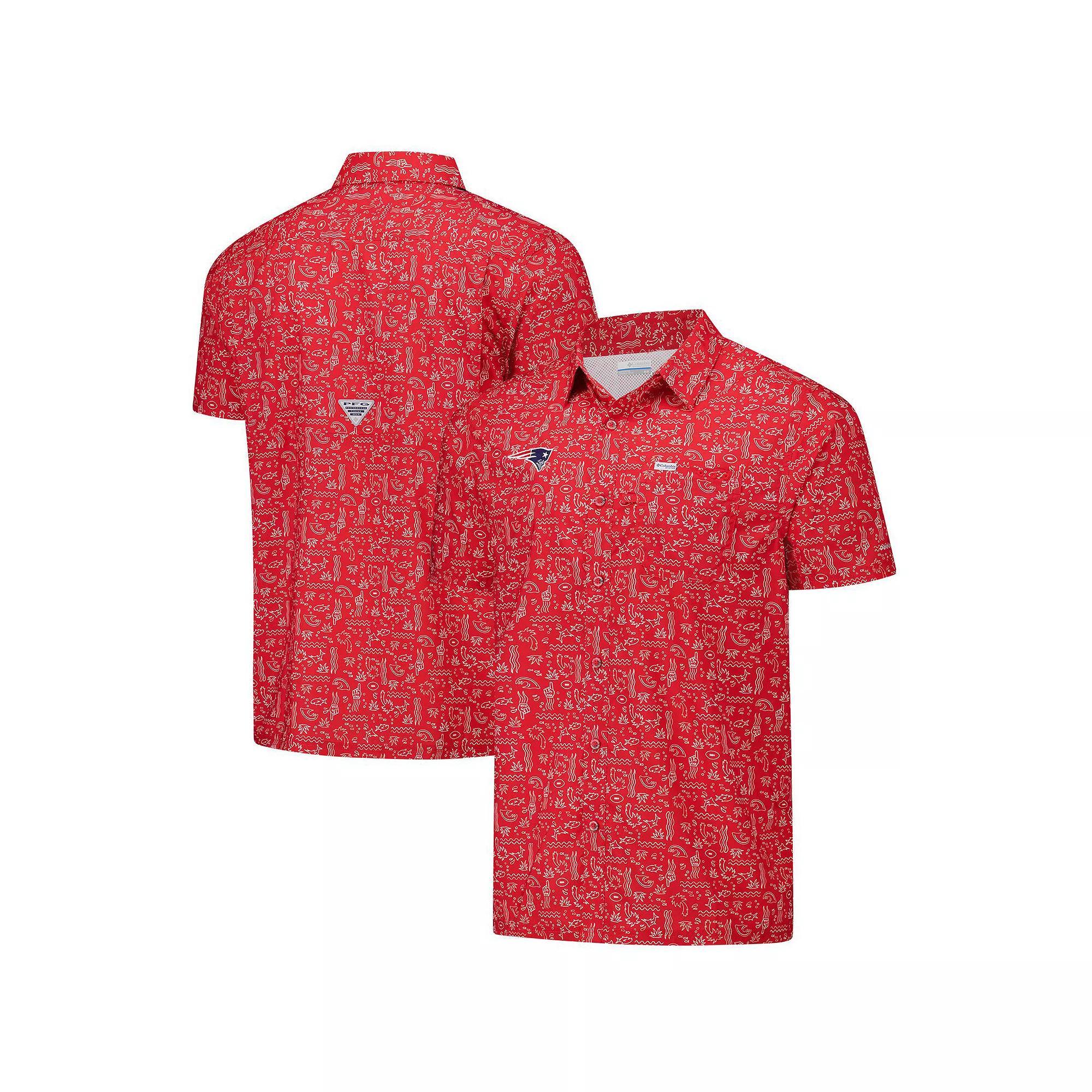 Men's Columbia PFG Red New England Patriots Super Slack Tide Omni-Wick Button-Up Shirt, Size: Small Product Image