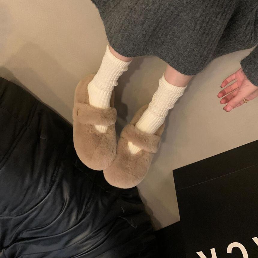 Round Toe Plain Fluffy Mary Jane Shoes Product Image