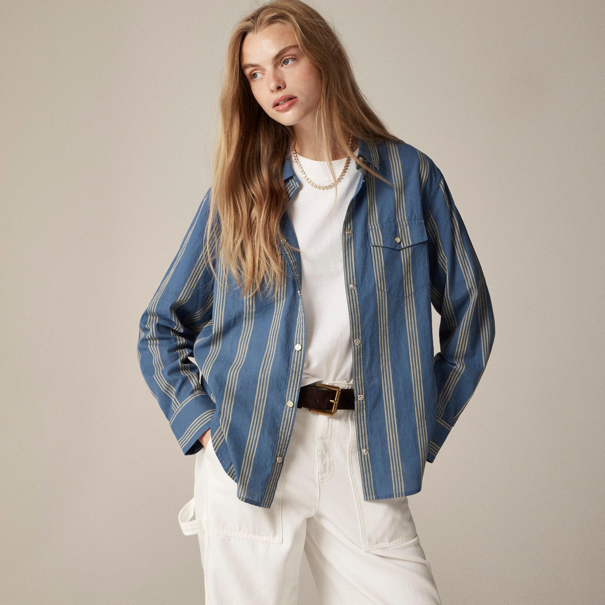 Western shirt in striped cotton voile Product Image