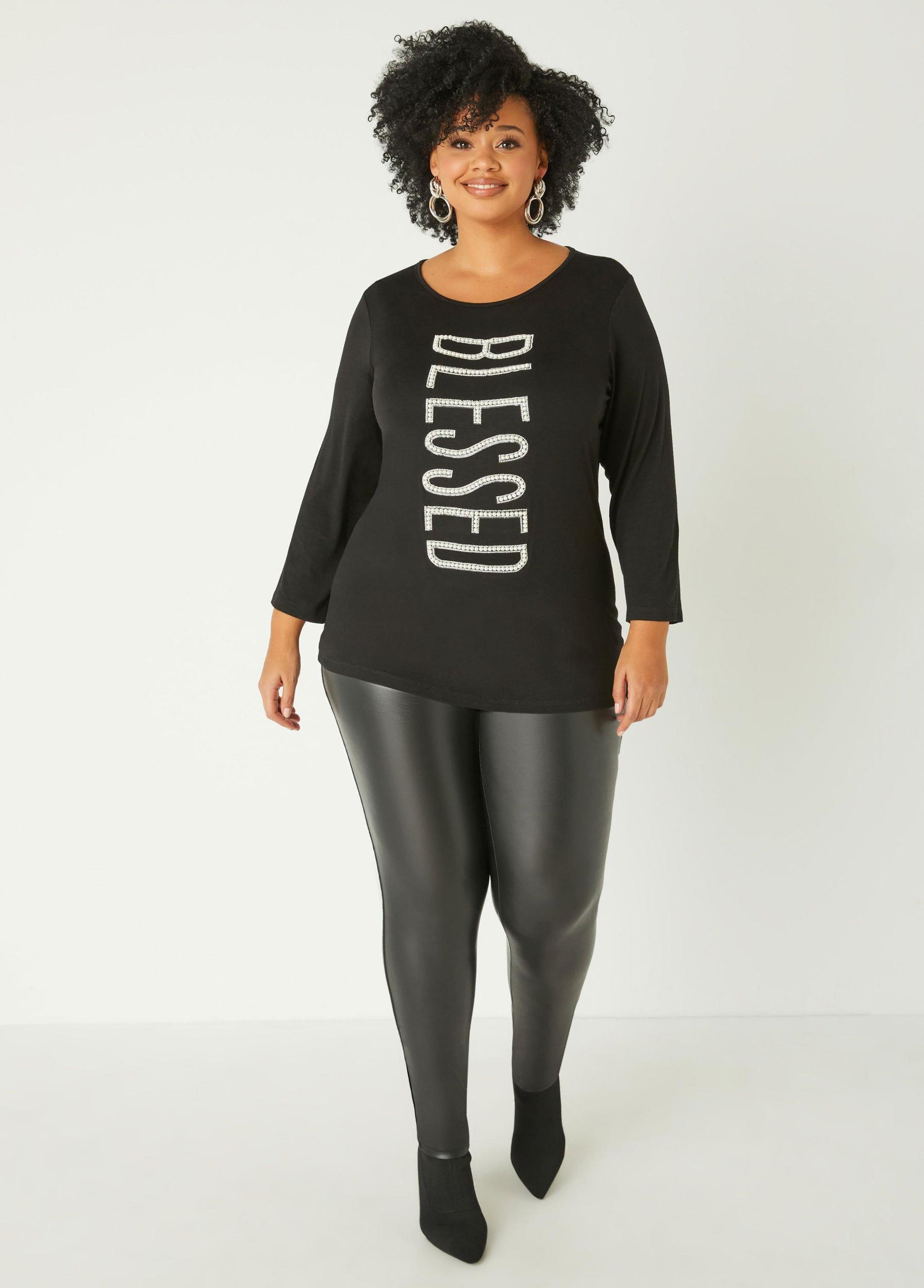 Plus Size Blessed Faux Pearl And Crystal Tee Ashley Stewart Product Image