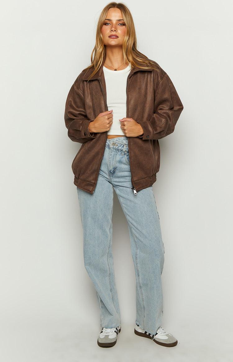 Abbi Brown Faux Suede Bomber Jacket Girls Product Image