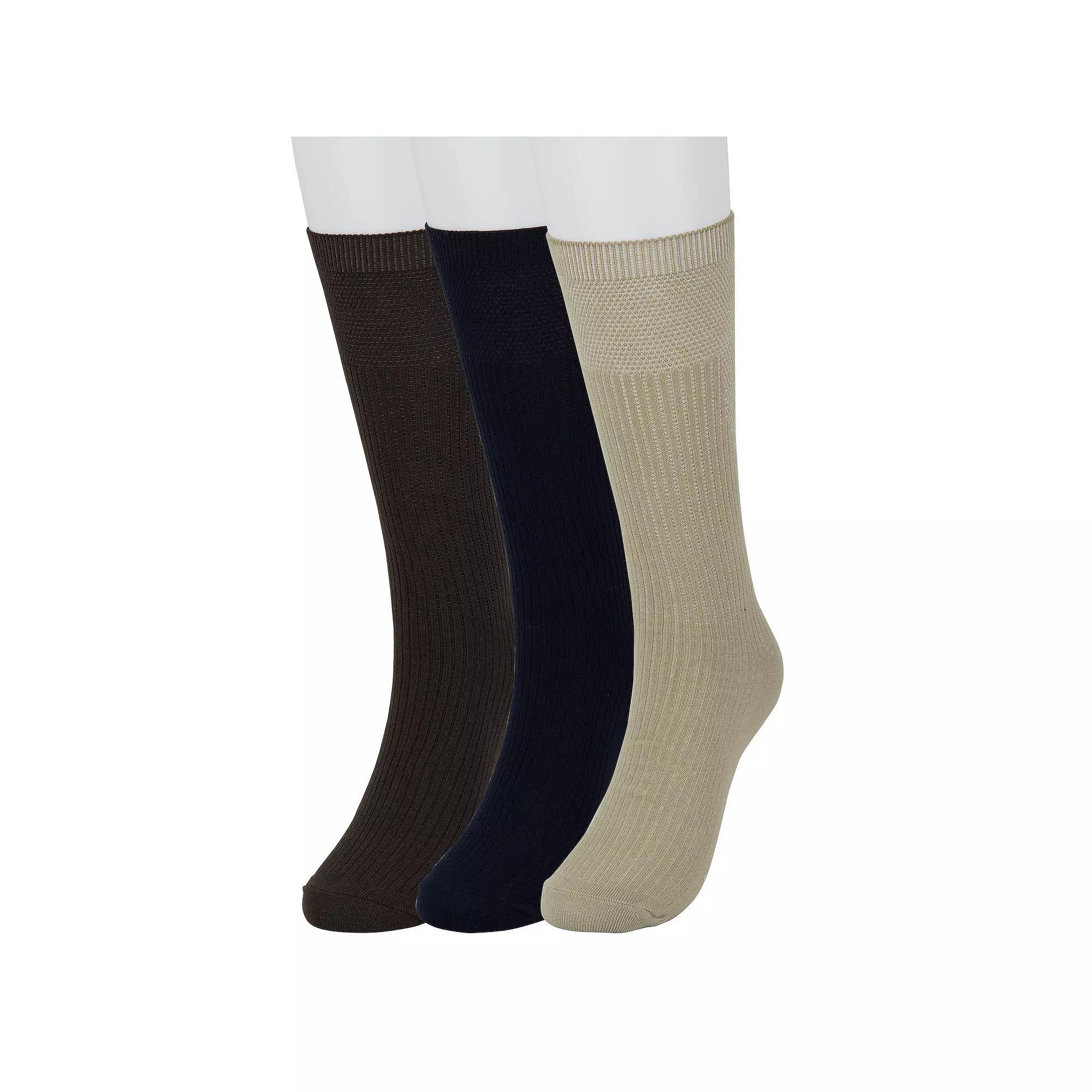 Men's Sonoma Goods For Life® 3-pack Ribbed Dress Socks, Size: 7-12, Khaki Navy Brown Product Image