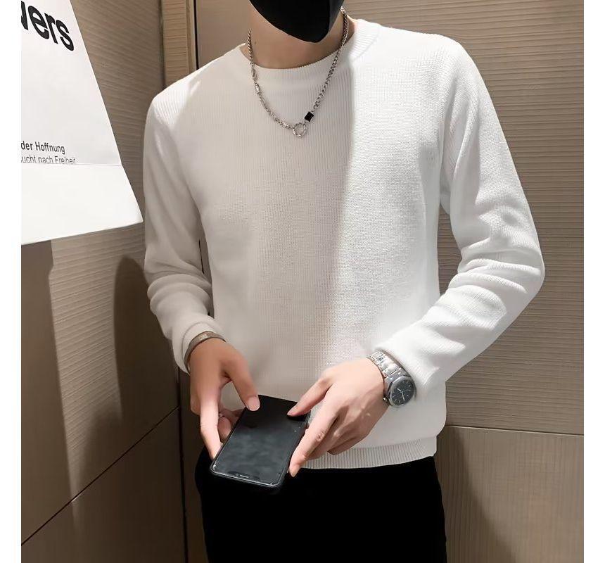 Long Sleeve Round Neck Plain Knit Top Product Image