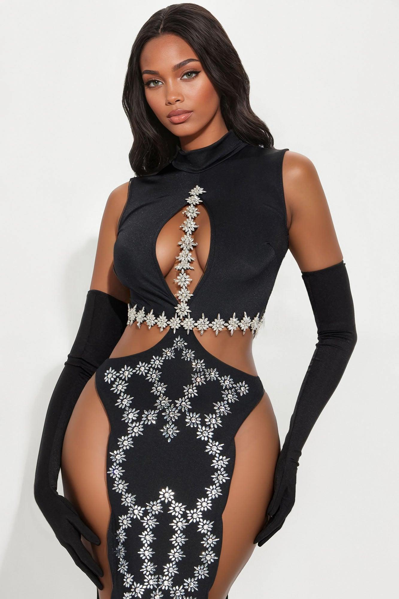 Gabriette High Slit Maxi Gown - Black Product Image