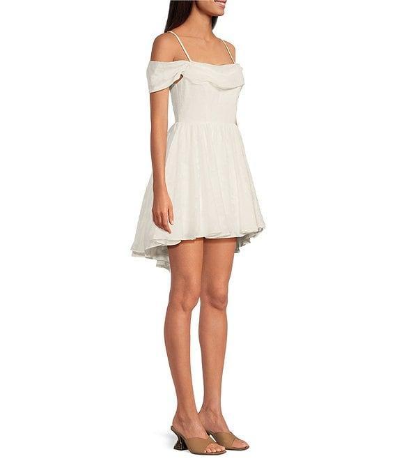 City Vibe Drape Neck Spaghetti Strap Off-The-Shoulder Shirred Dress Product Image
