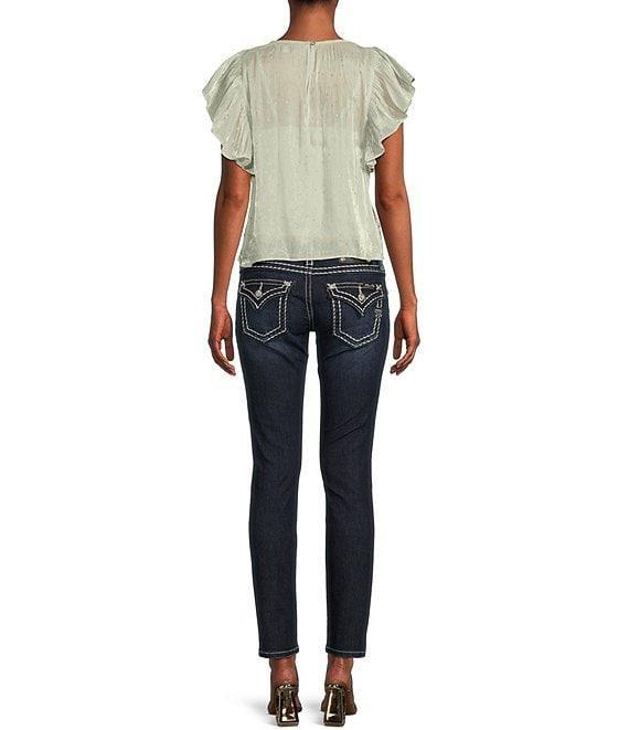 Miss Me Loose Saddle Border Stitch Flap Pocket Low Rise Skinny Jeans Product Image