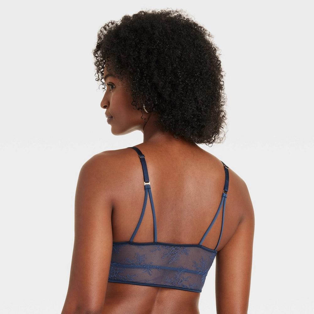 Womens Satin and Lace Longline Bralette - Auden Smart Blue XXL: Adjustable Strap, Lightly Lined Cup Product Image