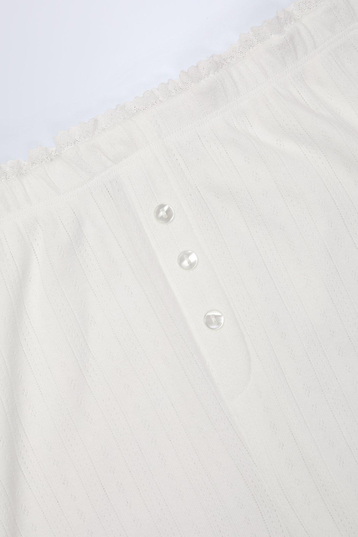 Pointelle Mid-Rise Straight-Leg Trousers in White Product Image