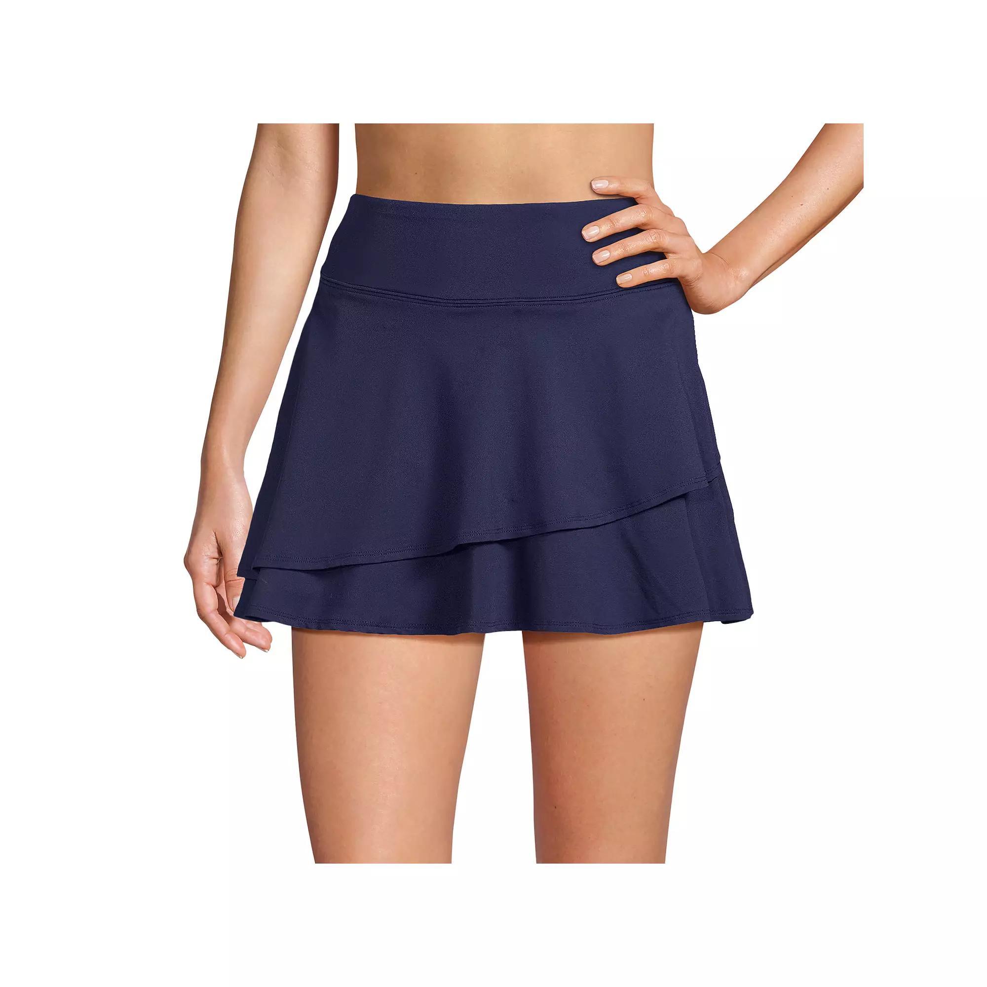 Women's Lands' End High-Waisted Tulip Hem Swim Skort, Size: Medium, Deep  Blue Product Image