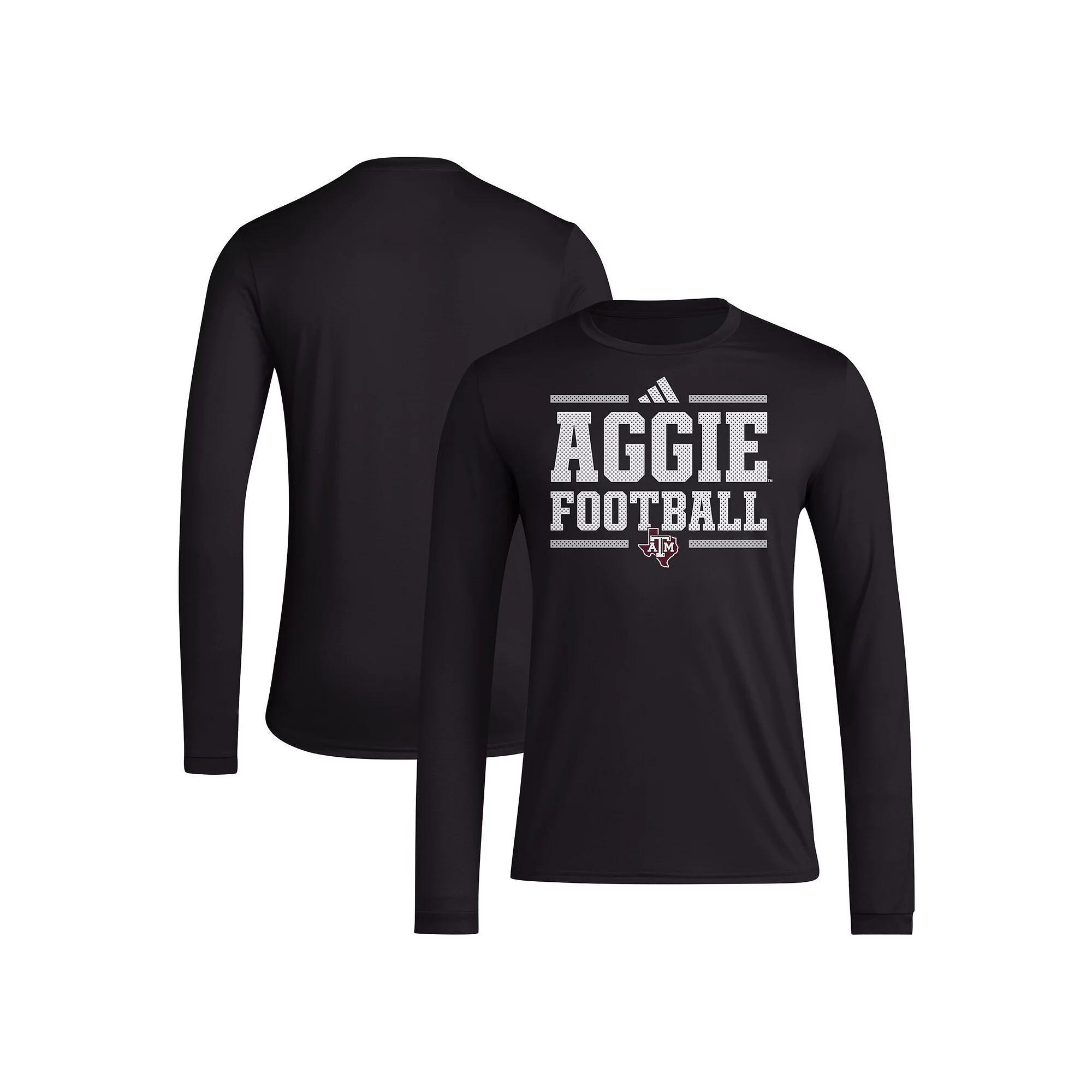 Men's adidas Black Texas A&M Aggies Locker Football Pre-Game AEROREADY Long Sleeve T-Shirt, Size: Large Product Image