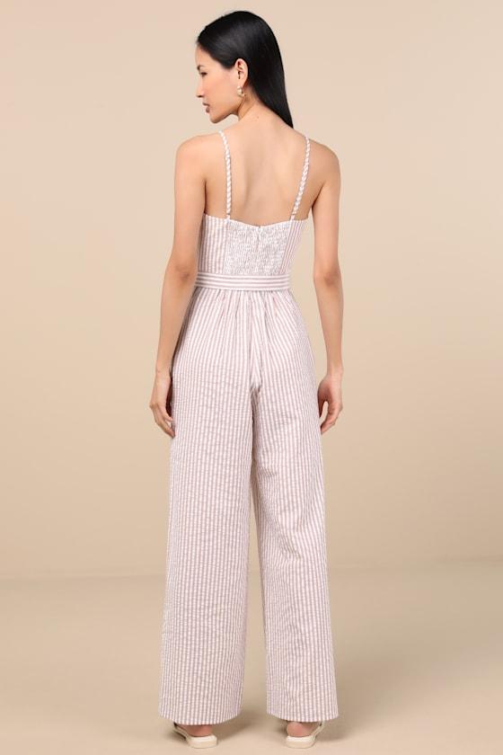 Messina Beige Striped Wide-Leg Jumpsuit Product Image