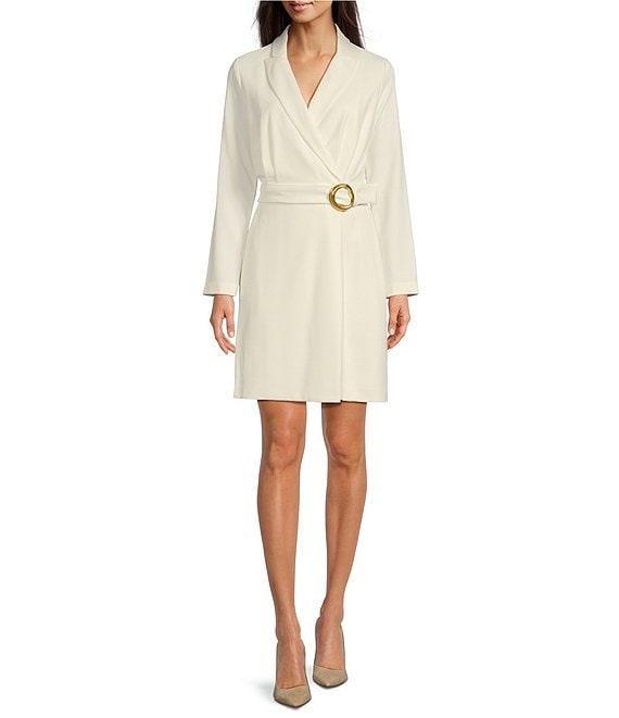 Donna Karan Crepe Collared V-Neck Long Sleeve Wrap Dress Product Image