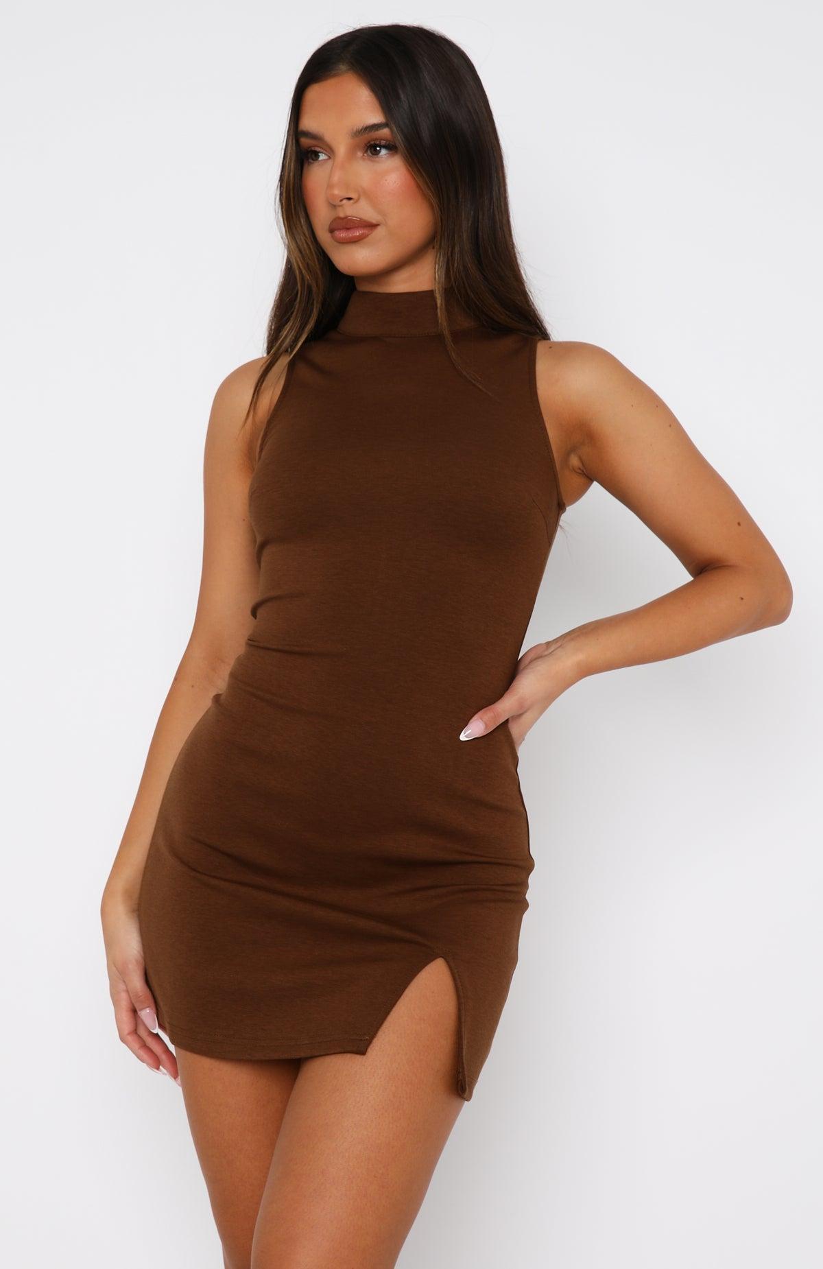 Never Felt Alone High Neck Mini Dress Chocolate Product Image