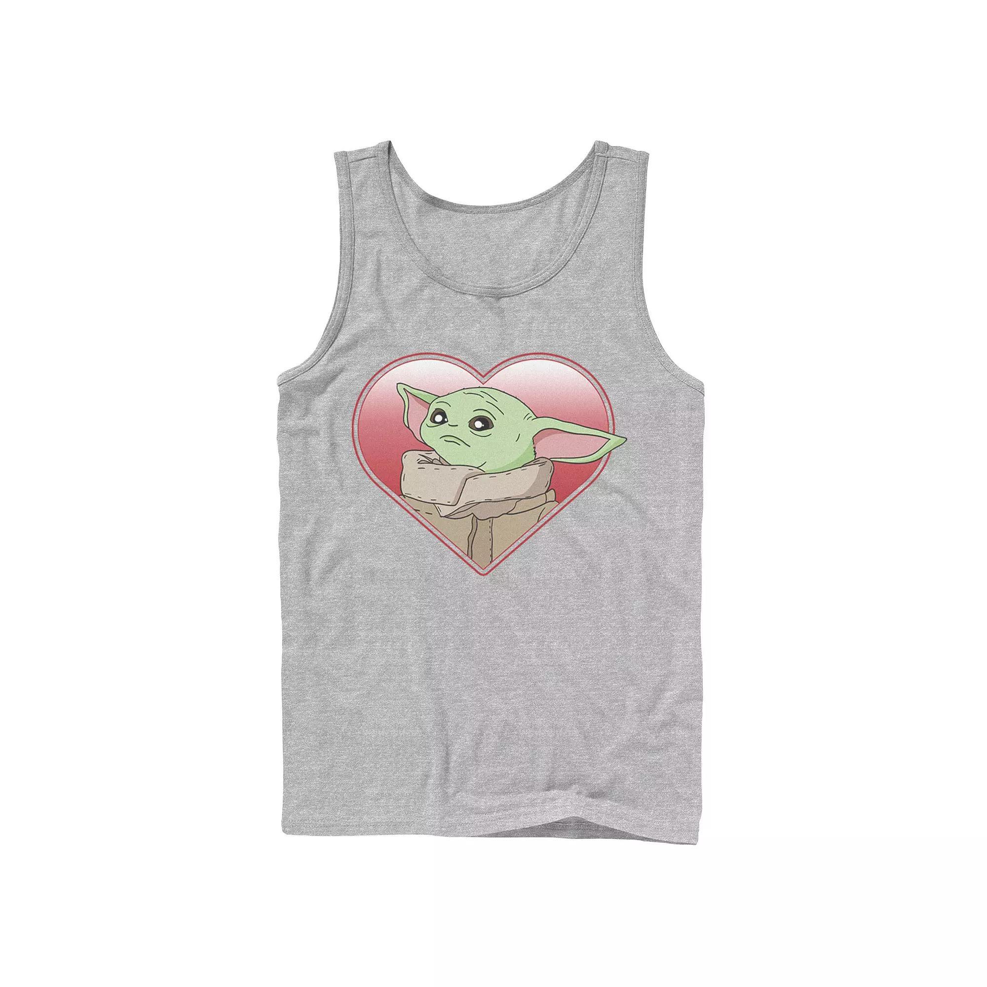 Men's Star Wars The Mandalorian The Child Valentine Heart Portrait Tank Top, Size: Large, Athletic Grey Product Image