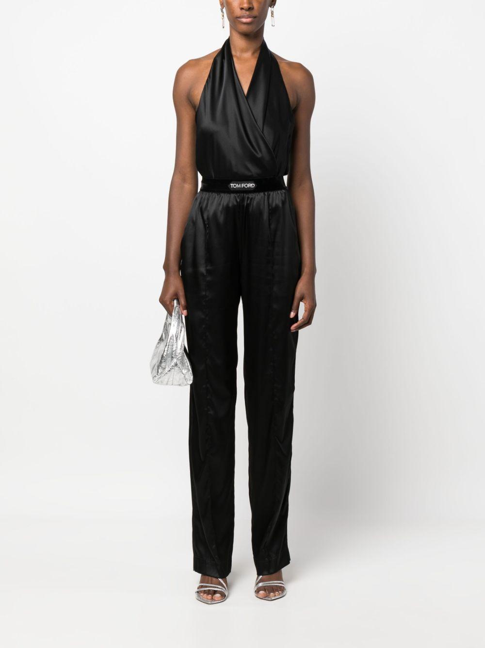 high-waisted straight-leg silk trousers Product Image