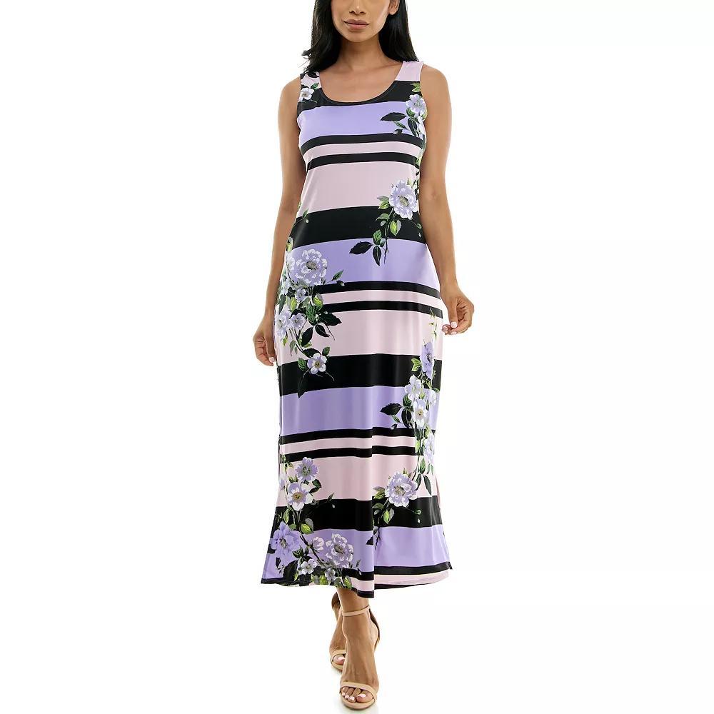 Women's Nina Leonard Print Maxi Dress, Size: Medium, Black Lilac Product Image