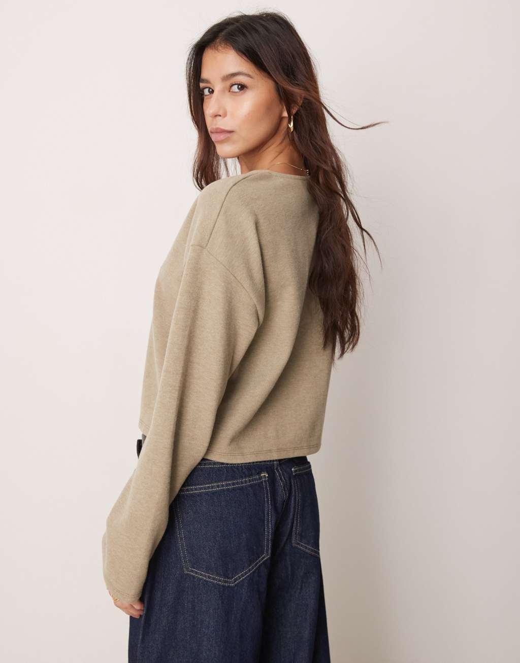 ASOS DESIGN soft touch crew neck cardigan in charcoal heather Product Image