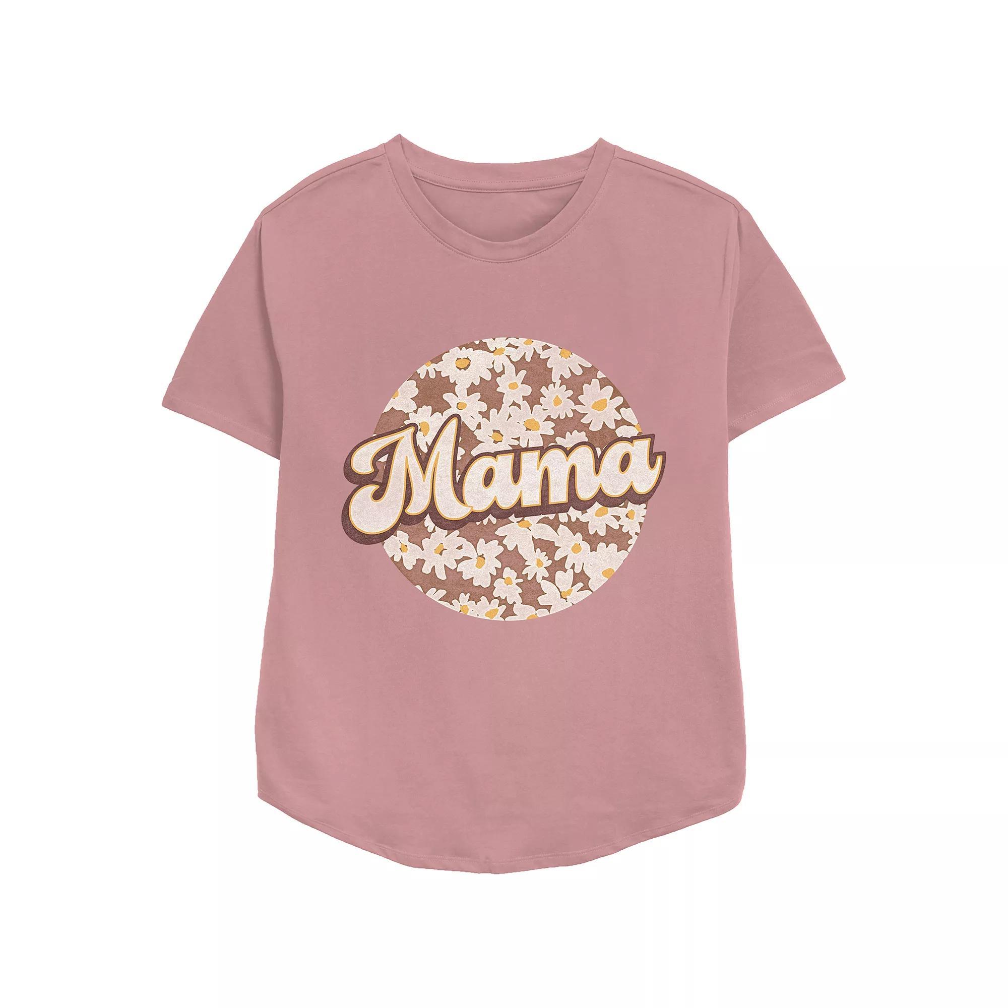 Women's Mama Flower Print Relaxed Fit Graphic Tee, Size: Small, Pink Product Image