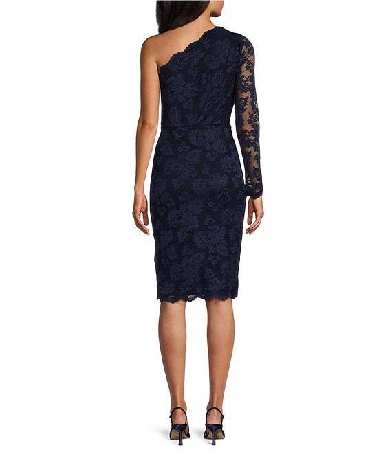 Marina Lace One Shoulder Long Sleeve Sheath Dress Product Image
