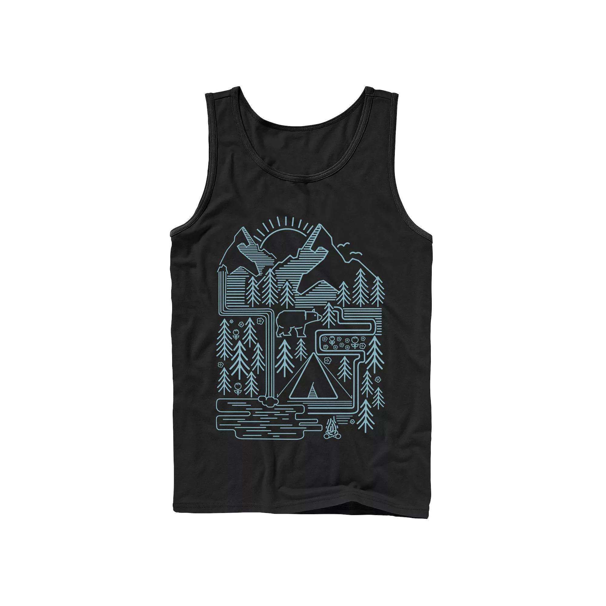 Men's Bear Scene Line Art Tank Top, Size: XL, Black Product Image