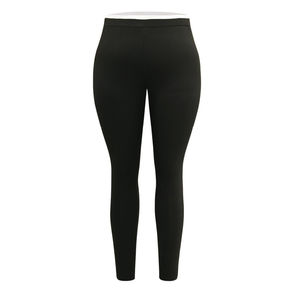 Plus Size Two Tone Patchwork High Rise Leggings Women Black Casual High stretch Skinny High Rise Dailywear Leggings BloomChic 14-16/1X Product Image