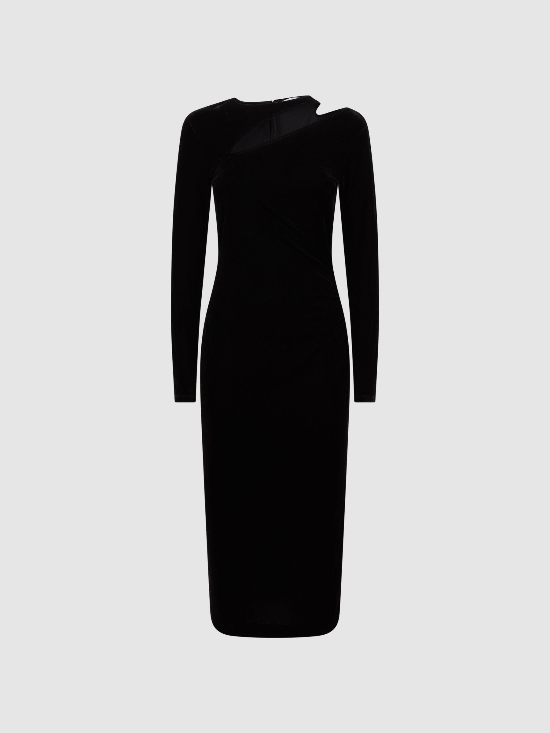 Velvet Cut-Out Midi Dress in Black Product Image