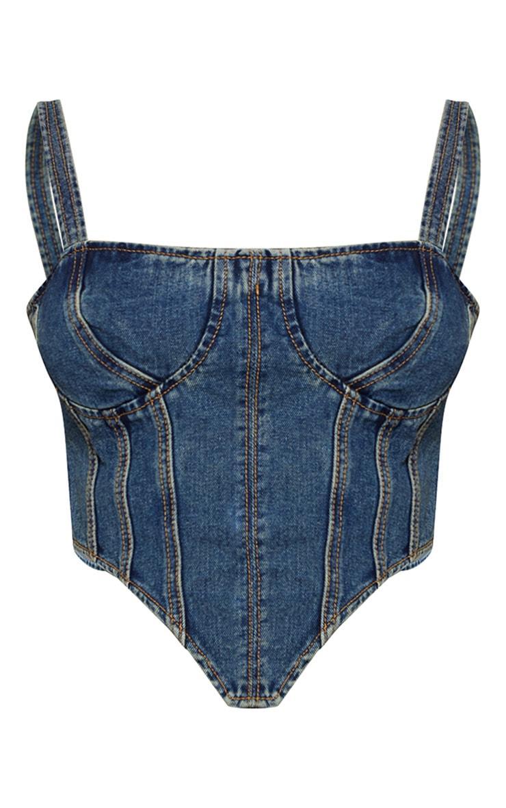 Plus Indigo Vintage Wash Denim Corset Product Image