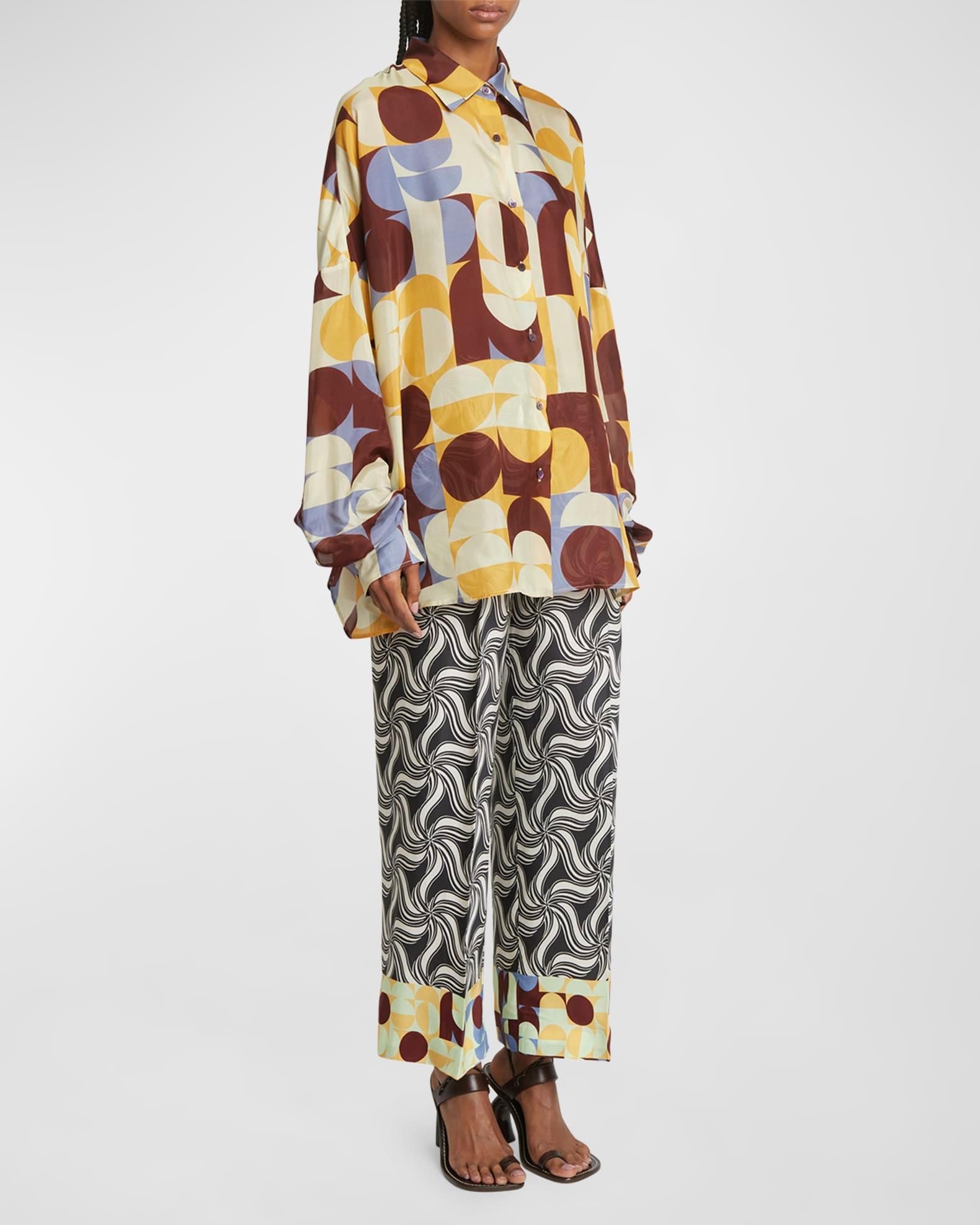 Casia Abstract-Print Oversized Silk Collared Shirt Product Image