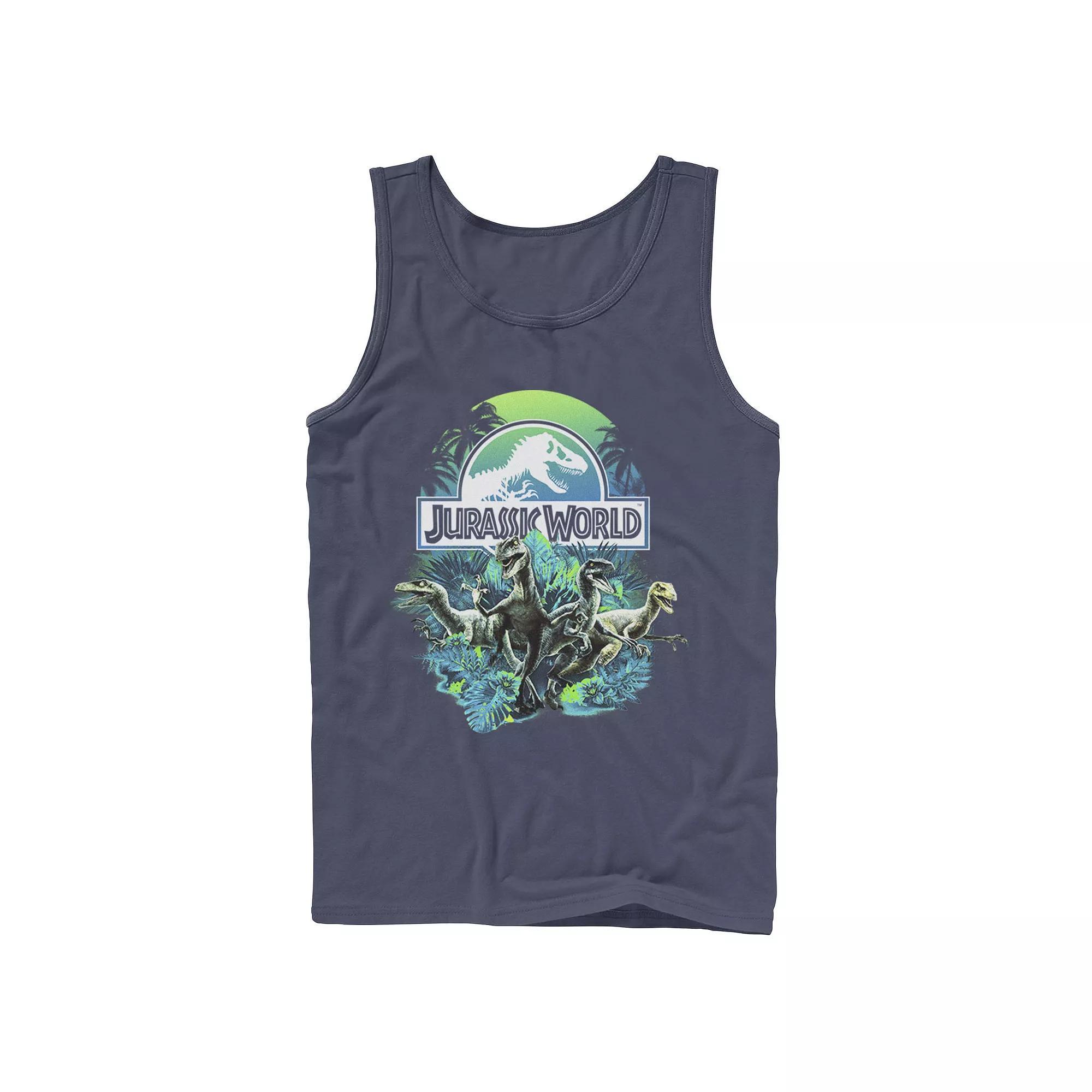 Men's Jurassic World Velociraptor Collage Logo Tank Top, Size: Small, Blue Product Image