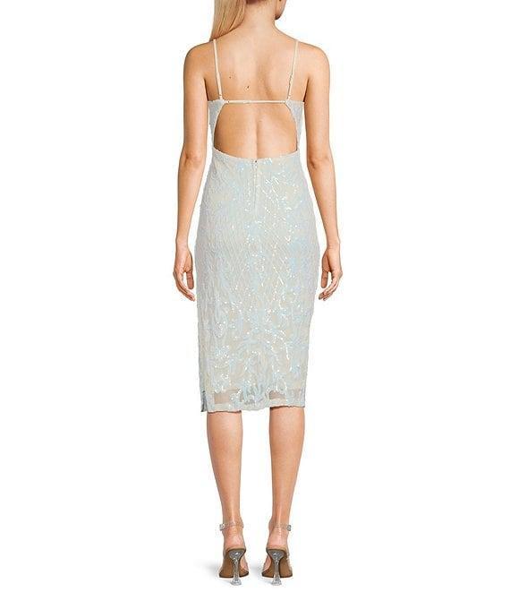 Midnight Doll Sleeveless Scoop Neck Sequin Bar Back Midi Bodycon Dress Product Image