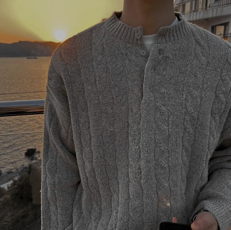 RT No. 11829 TWIST KNIT HENRY COLLAR SWEATER Product Image